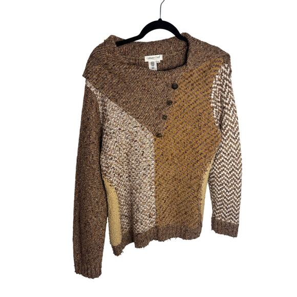 Coldwater Creek Mixed Knit Shawl Collar Button Sweater Brown Tan Women’s XL - Picture 1 of 5